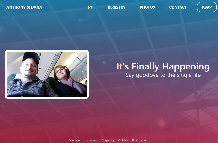 Wedding website landing page screenshot